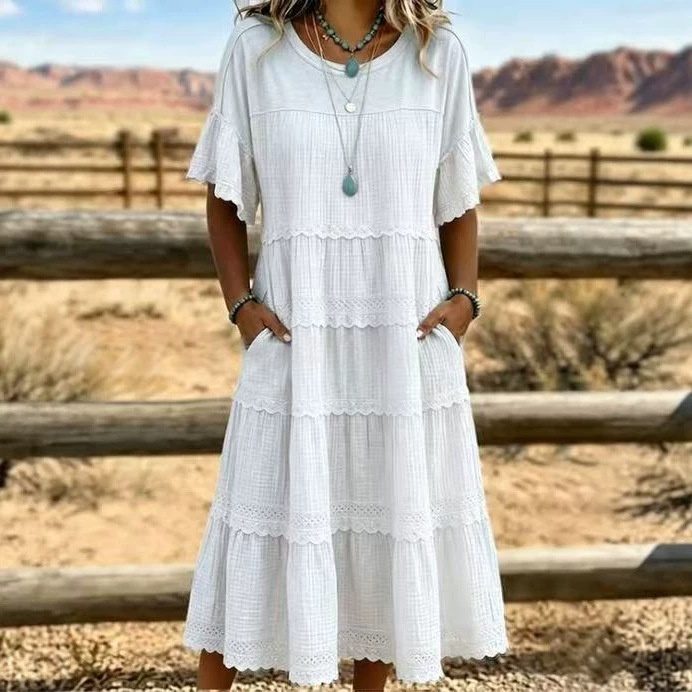 Uni-Color Imprimé Ample-Fitting Robe
