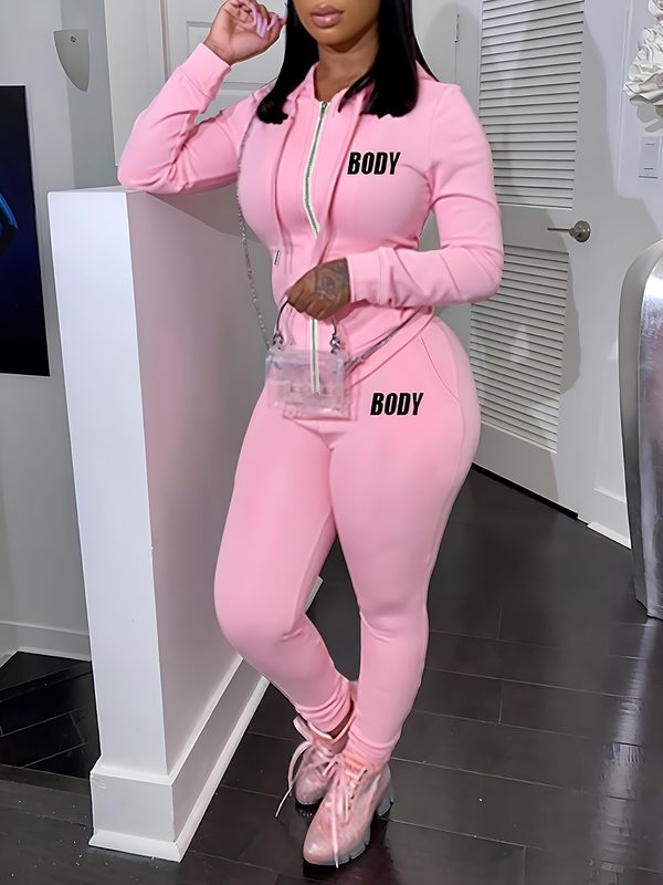 Ensemble Sweatshirt Femme Deux Pièces à Capuche et Lettrage Tendance