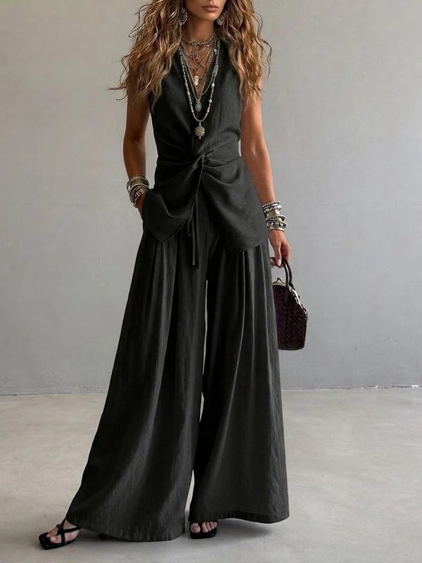 Ensemble 2 pièces : Top lacé sans manches et pantalon large fluide