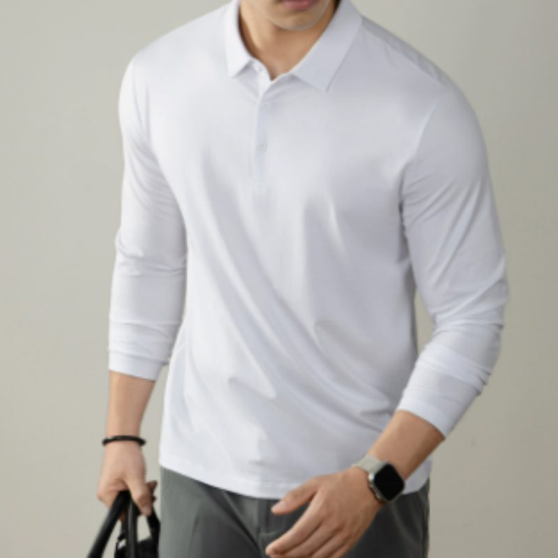 Homme Polo Shirt With Lapel Collar High-End Business Commuter Style Manches Longues