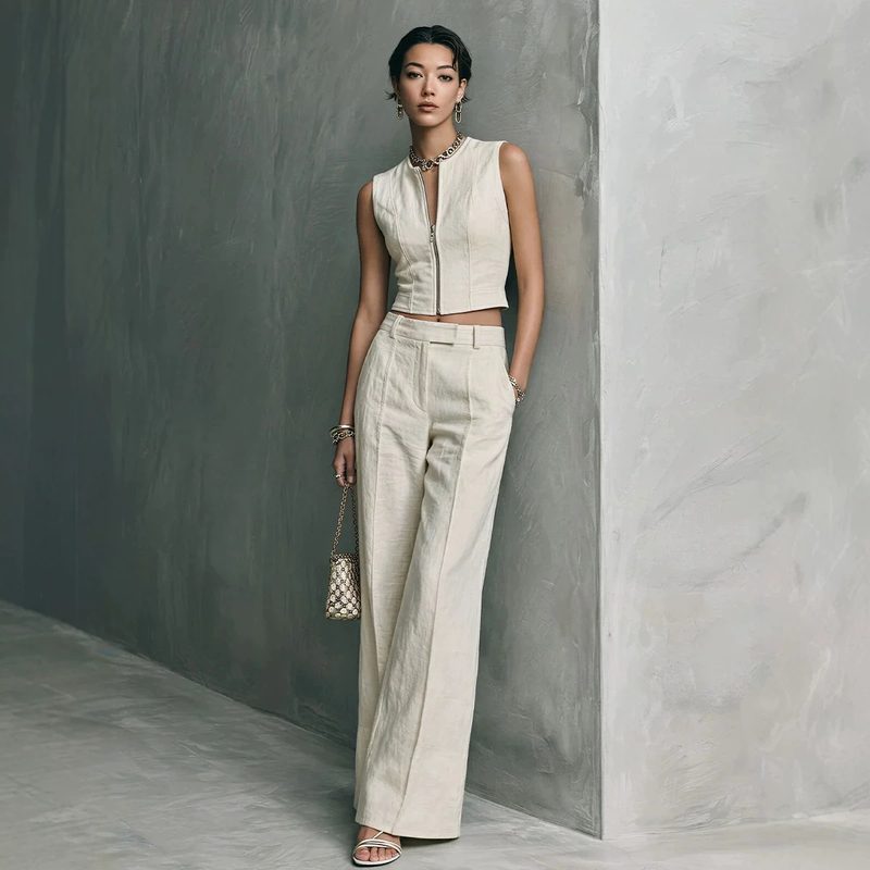 Ensemble Décontracté : Top Sans Manches et Pantalon Coupe Droite