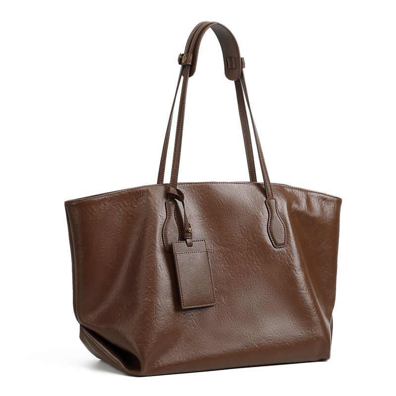 Sac Cabas de Créateur en Cuir Pleine Fleur au Tannage Végétal, Grande Capacité