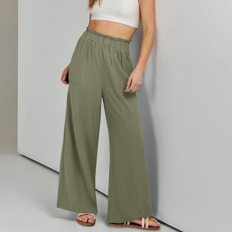 Uni-Color High-Waisted Coupe Ample Décontracté Wide-Leg Pantalon
