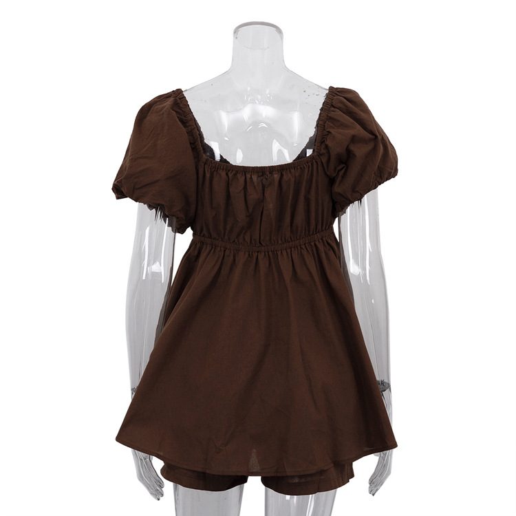 Ensemble Deux Pièces : Top Col V Manches Bouffantes à Nouer et Short Fluide