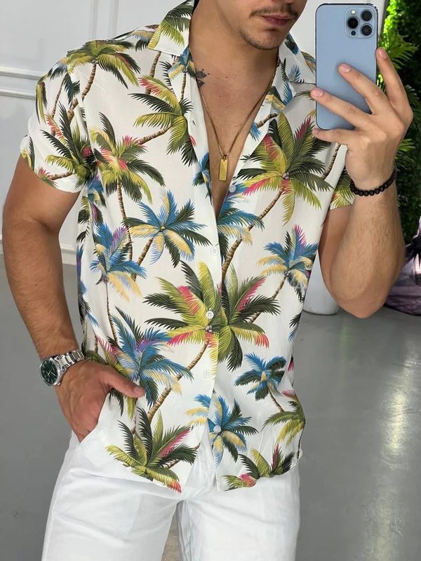 Hawaiian-Style Imprimé Manches Courtes Shirt
