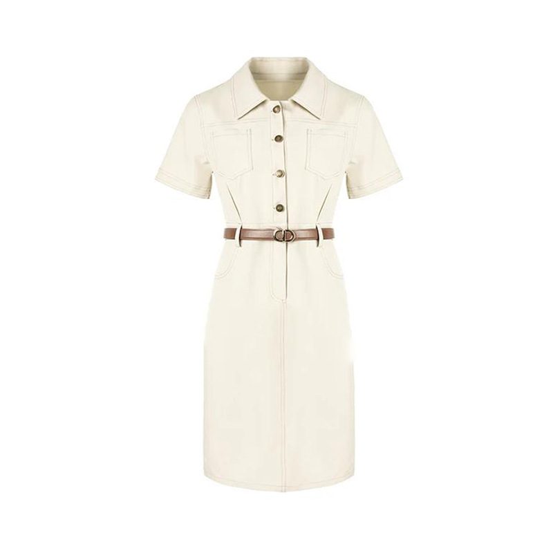 Robe Décontractée Mi-longue à Simple Boutonnage pour Femme