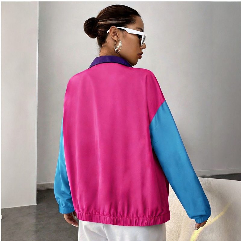 Nouvelle Veste Zippée Décontractée pour Femme – Collection Été Blocs de Couleurs & Patchwork