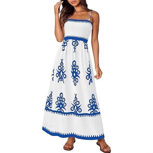 Robe Longue de Plage Imprimée à Bretelles Bandeau, Esprit Resort Élégant