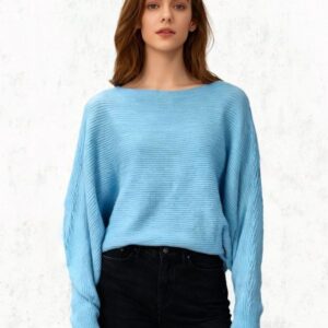 Pull en Maille Ample à Encolure Licou, Manches Chauve-Souris