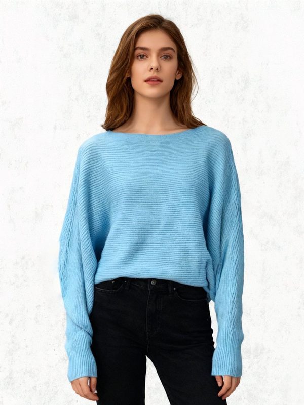 Pull en Maille Ample à Encolure Licou, Manches Chauve-Souris