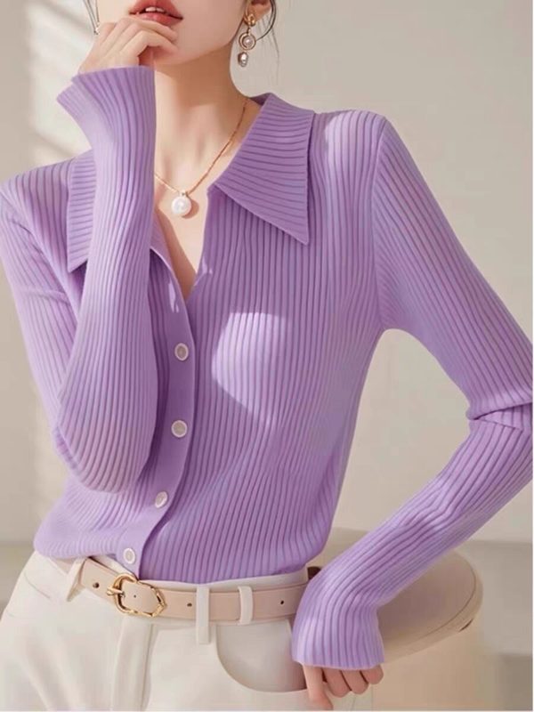 Pull en Maille Femme à Col V et Manches Longues