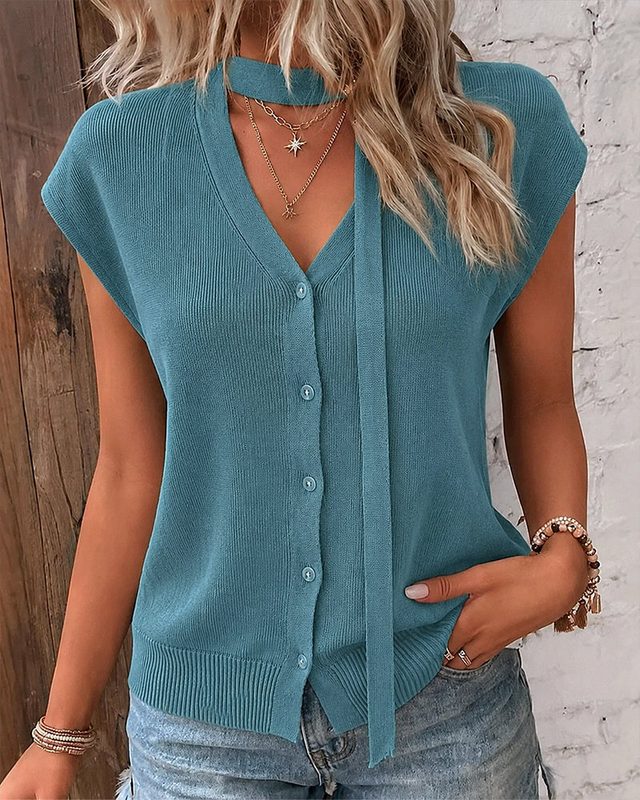 Cardigan en Maille Côtelée Col V en Soie Glacée pour Femme