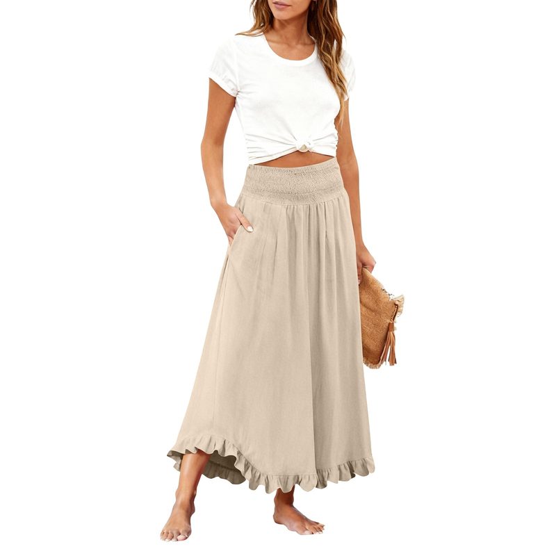 Jupe longue taille haute à taille élastiquée et ourlet volanté