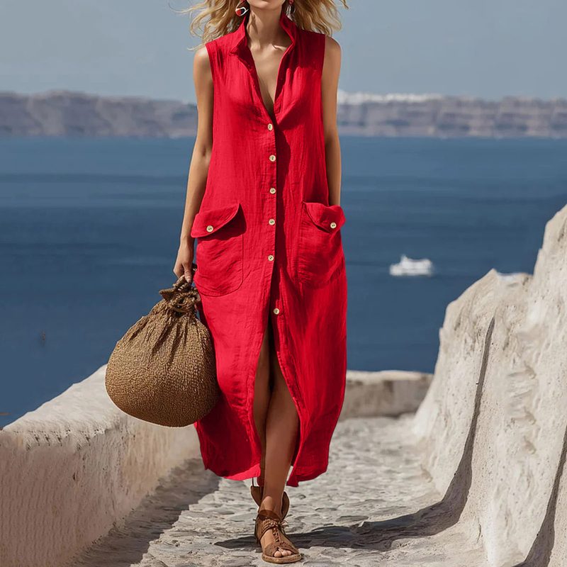 Femme Uni-Color Décontracté Sleeveless Col V Robe