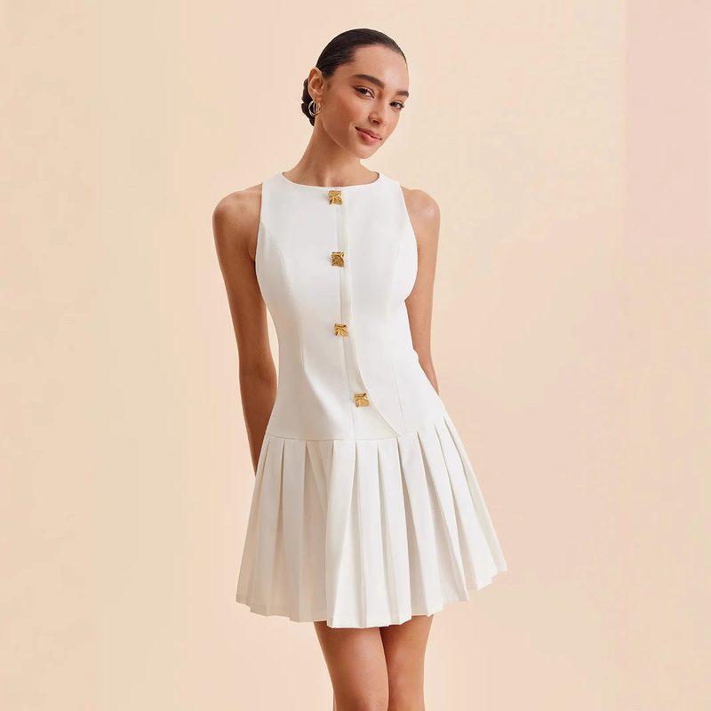 Robe Élégante Plissée Sans Manches pour Femme