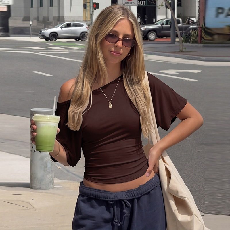 Chic Fille Back-Tie Waist-Cinching Uni-Color Manches Courtes