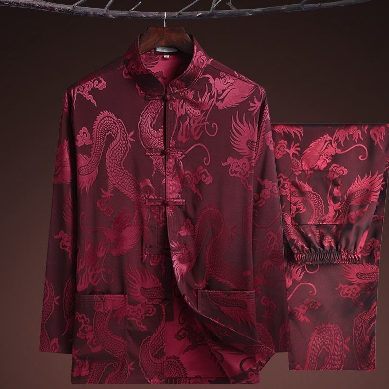 Ensemble Haut à Manches Longues et Pantalon Homme en Soie Glacée Printemps-Été