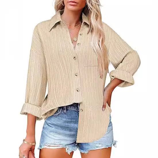 Chemise Boutonnée Femme à Manches Longues - Élégance Décontractée
