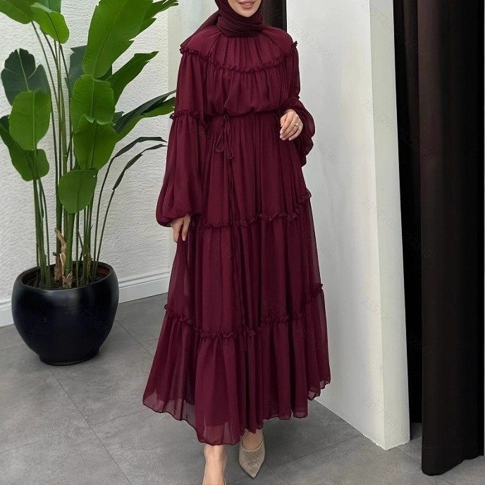 Uni Color Soft Lace Detail Belt Long Chic And Robe