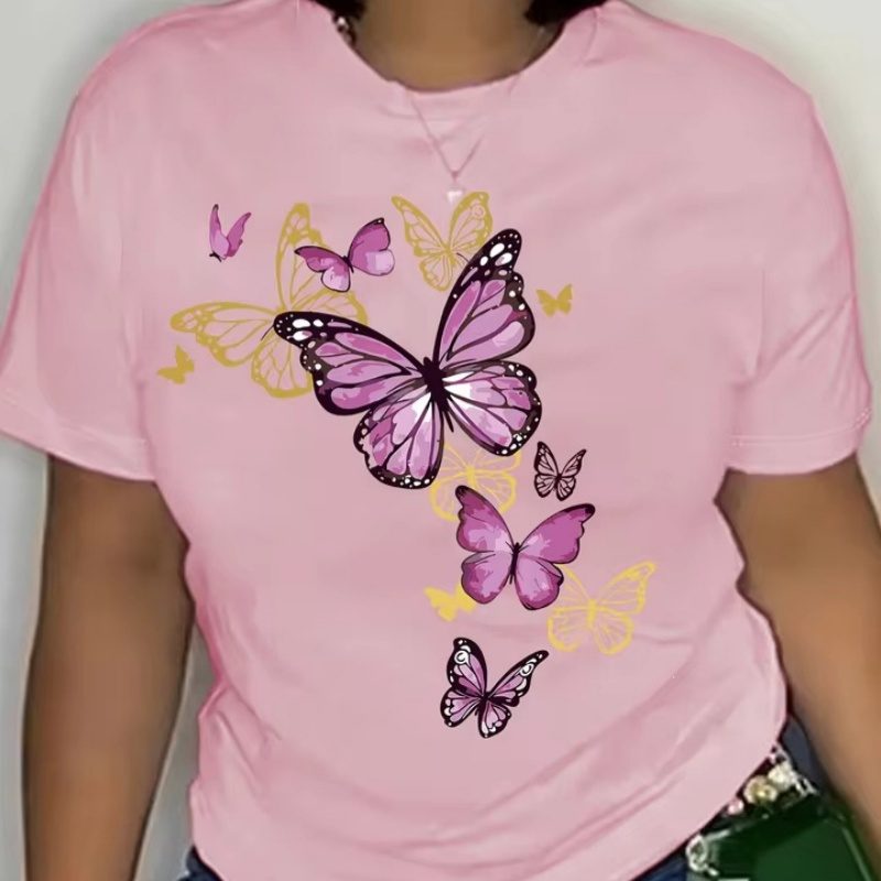 T-shirt Féminin 'Grappe de Papillons' - Motif Délicat & Style Décontracté