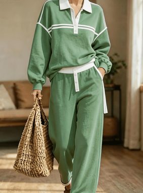 Ensemble Haut Col Chemise et Pantalon Large Fluide