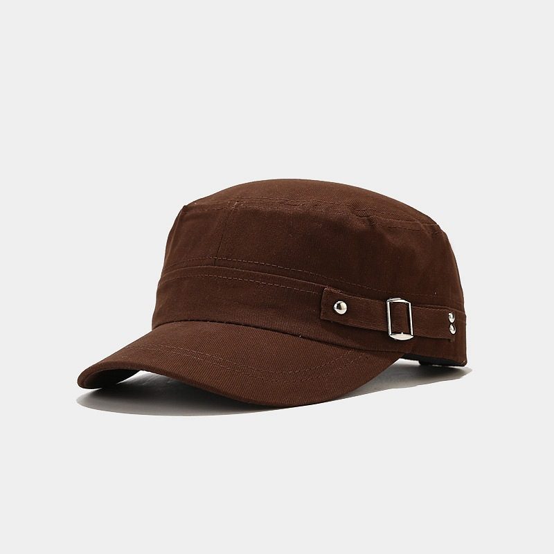 Casquette Plate d'Inspiration Militaire Ajustable – Bord Plat, Boucle Métallique, Couleur Unie – Idéale pour le Voyage et les Loisirs Extérieurs