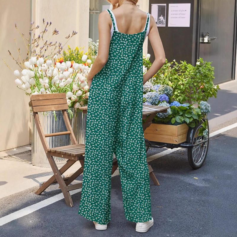 Floral-Print Strap Straight-Leg Wide-Leg Jumpsuit