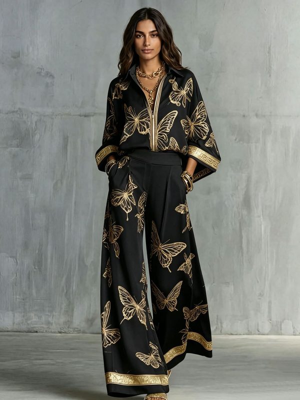 Ensemble Deux Pièces Imprimé pour Femme : Top Zippé Ample et Pantalon Large Fluide