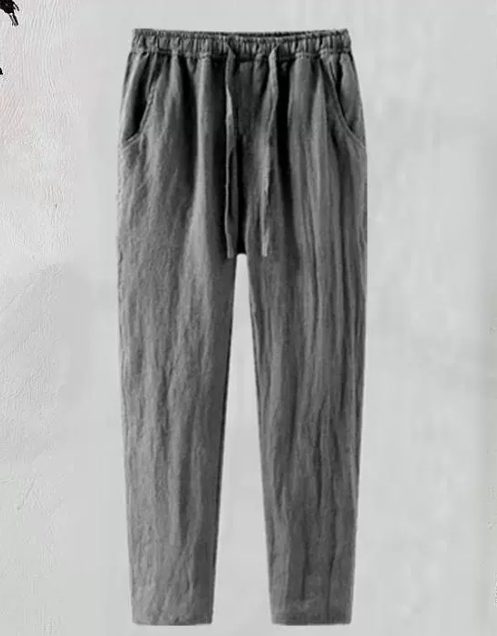 Homme Coupe Ample Cotton-Linen Décontracté Pantalon