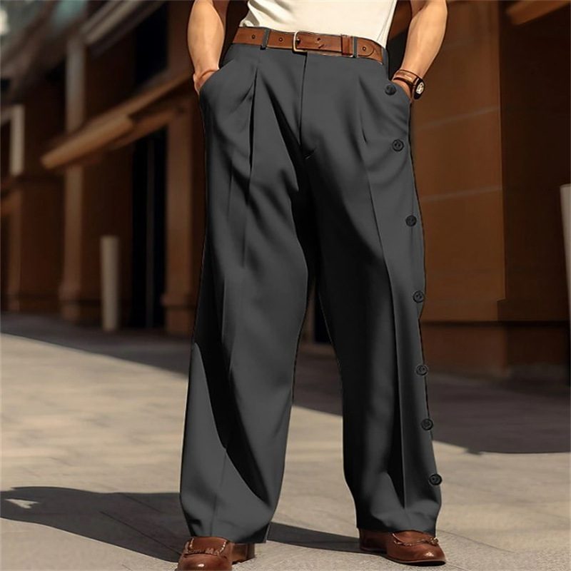 Homme Formal Uni-Color Single-Breasted Coupe Ample Straight-Leg Twill Suit Pantalon