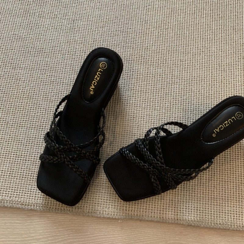 Wedge-Heeled Platform Woven Open-Toe Sandals