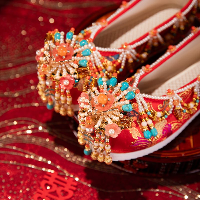 Original Handmade Chinese-Style Wedding Chaussures - The Xiuhe Chaussures With A Heel, Custom-Made By Hand, Featuring Ancient Style, Adding Elements For The Bride'S Wedding Chinese-Style Robe Chaussures For Wom