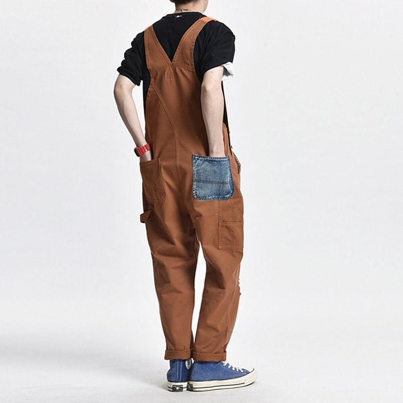 Rétro Homme Distressed Denim Décontracté Suspender Overalls