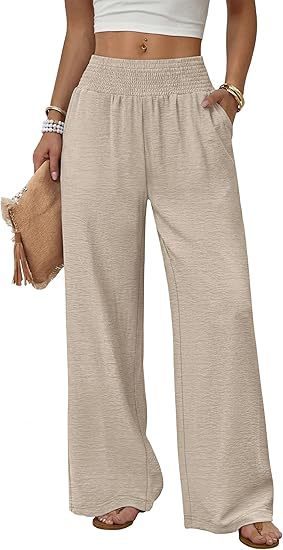 Pantalon Ample Femme Taille Haute à Jambes Larges et Plis