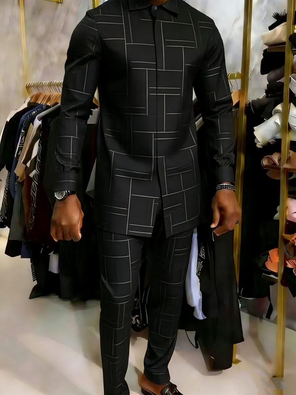 Ensemble Élégant Africain pour Homme à Manches Longues