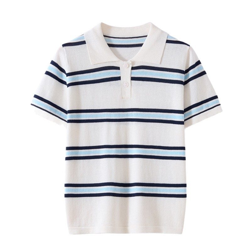 Polo Rétro Color-Block Rayé, Style Américain – Collection Printemps-Été