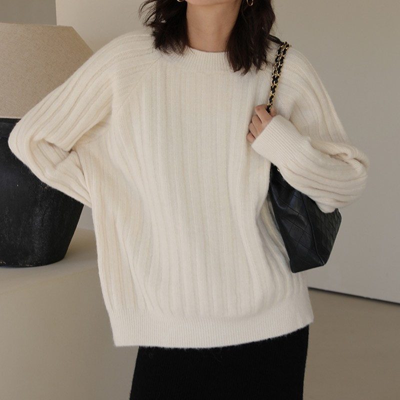 Pull en Maille Ample à Col Rond pour Femme
