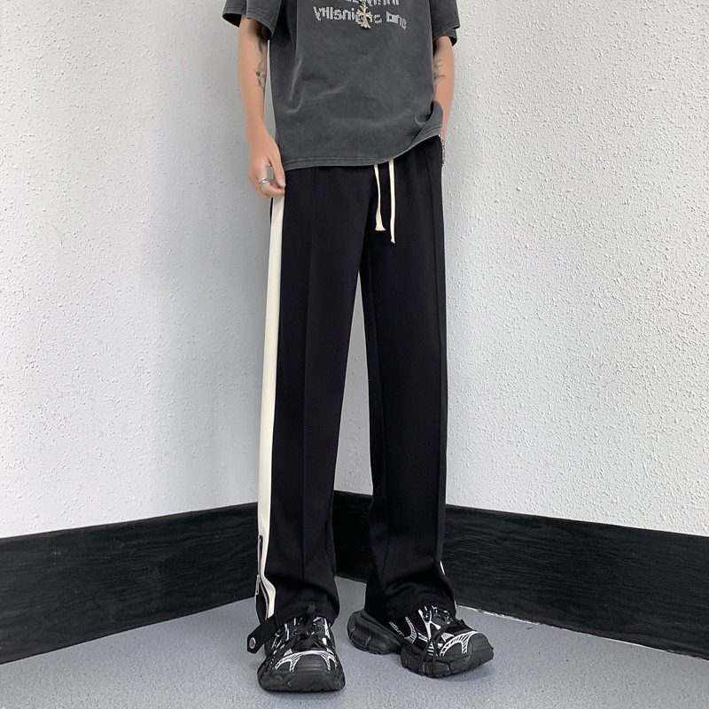 Pantalon Droit Décontracté avec Bandes Latérales et Taille à Cordon