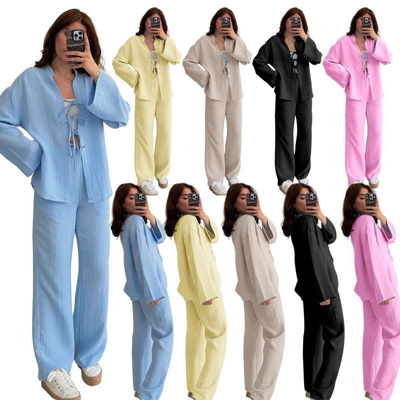 Cardigan uni à lacets et manches longues, style euro-américain