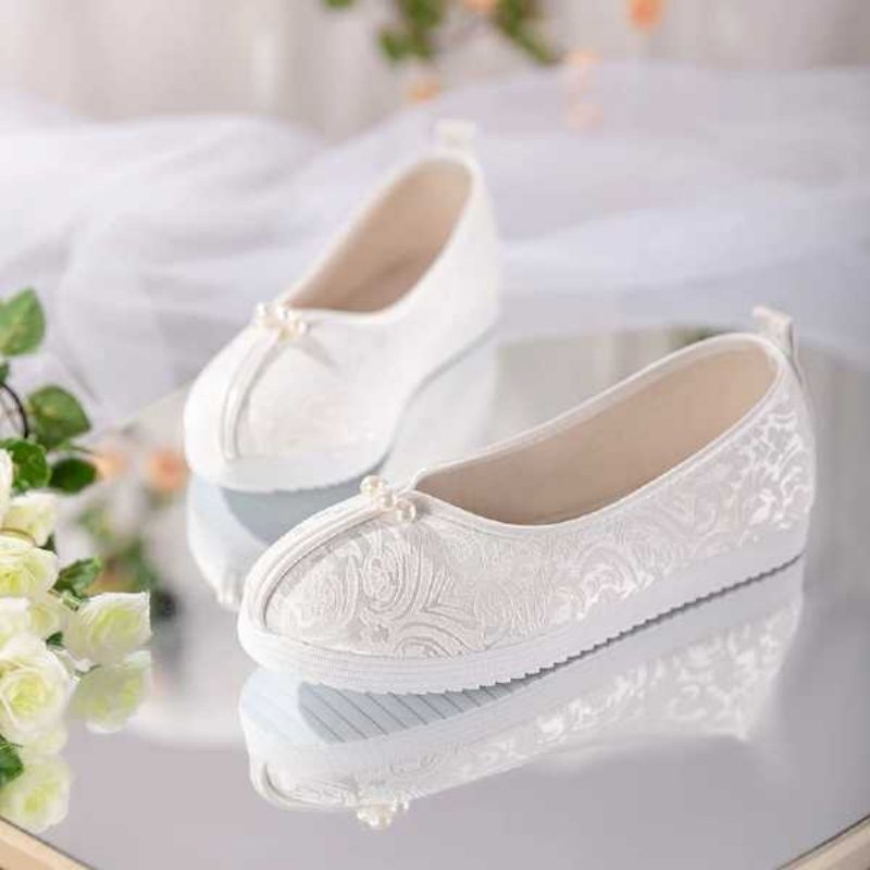 Mocassins en Satin Jacquard - Broderies Vintage Raffinées | Semelle Souple Confortable | Chaussures Femme Printemps-Été à Enfiler