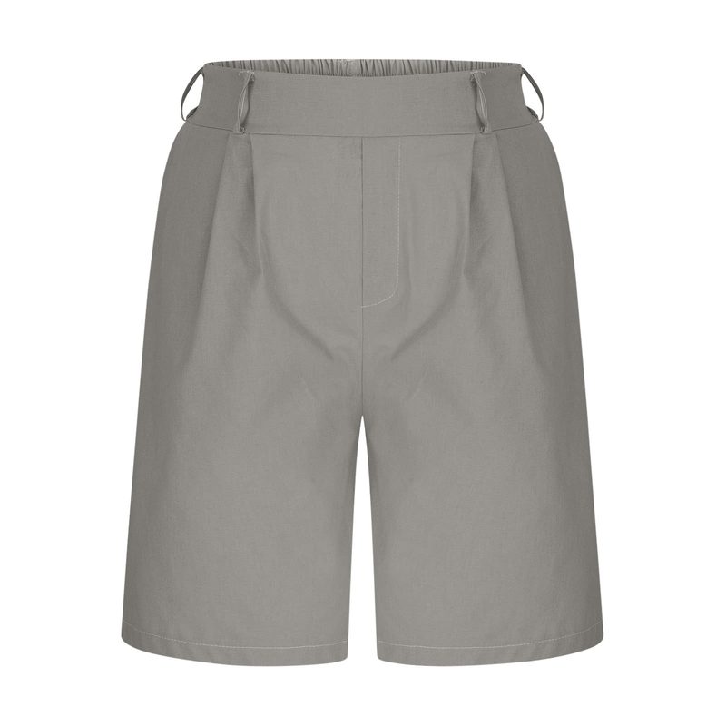 Cotton-Linen Uni-Color Coupe Ample Straight Cropped Pantalon With Pockets