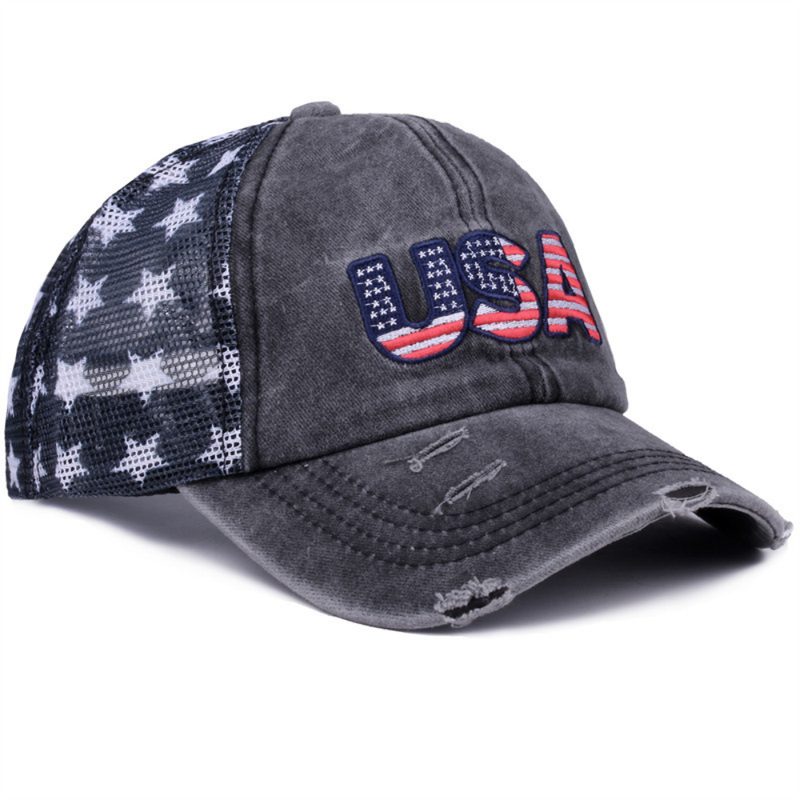 Casquette de Baseball Vintage Délavée – Broderie 3D Drapeau Américain & Étoiles Cousues sur Tissu Filet – Idéale pour l'Extérieur, la Ville et les Voyages