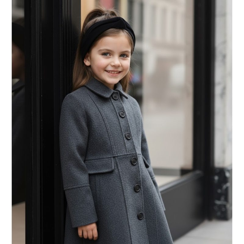 Manteau Long Fille en Laine Vintage, Épais et Chaud - Collection Automne Hiver (3-9 Ans)