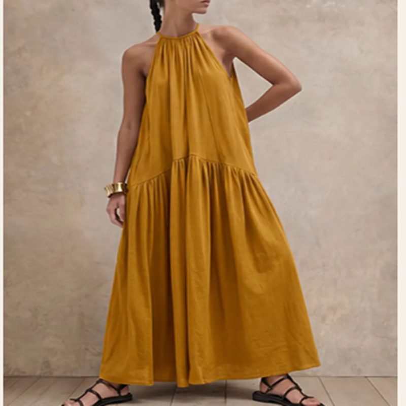 Robe sans manches en coton et lin à col américain