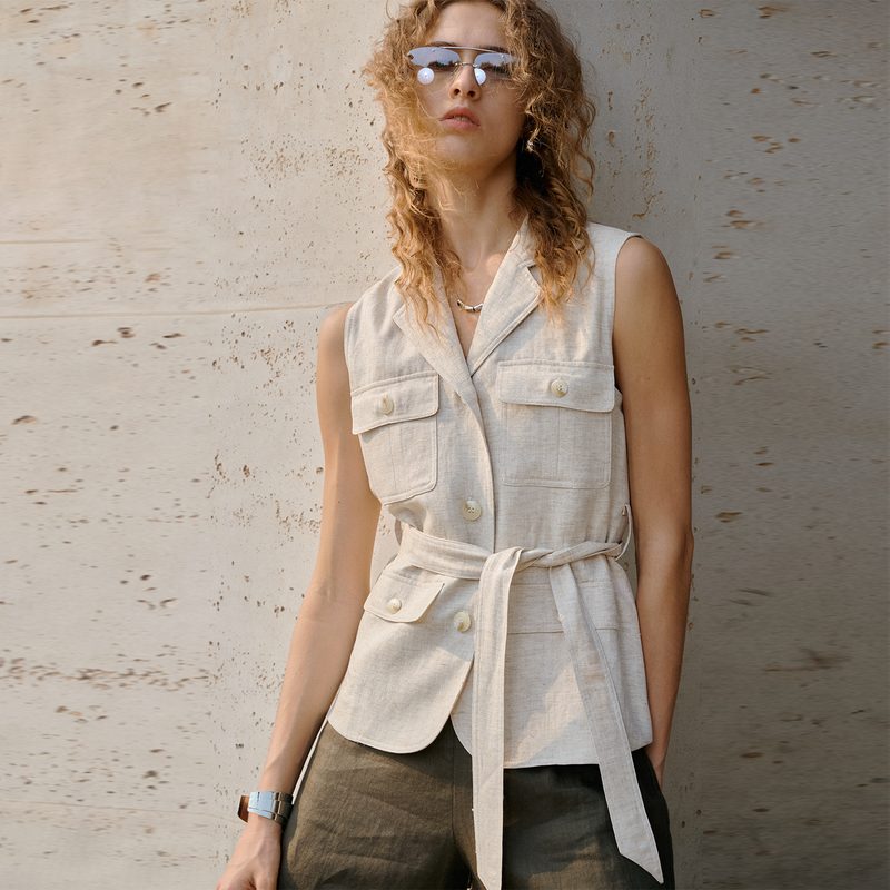 Old Money Style Linen Waistcoat Sleeveless Tencel Linen Cotton Blazer Vest