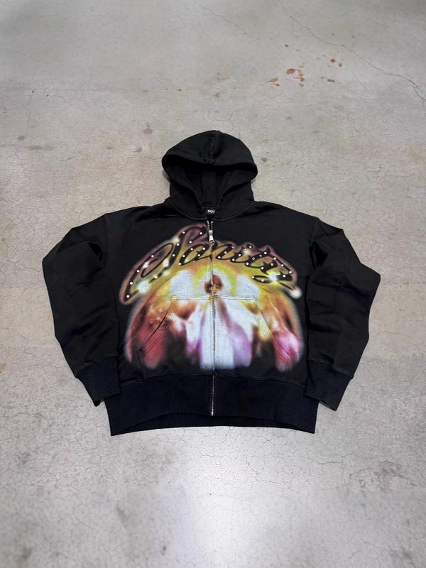 Athletic-Style Zip-Up Sweat À Capuche With Letter Graffiti Print
