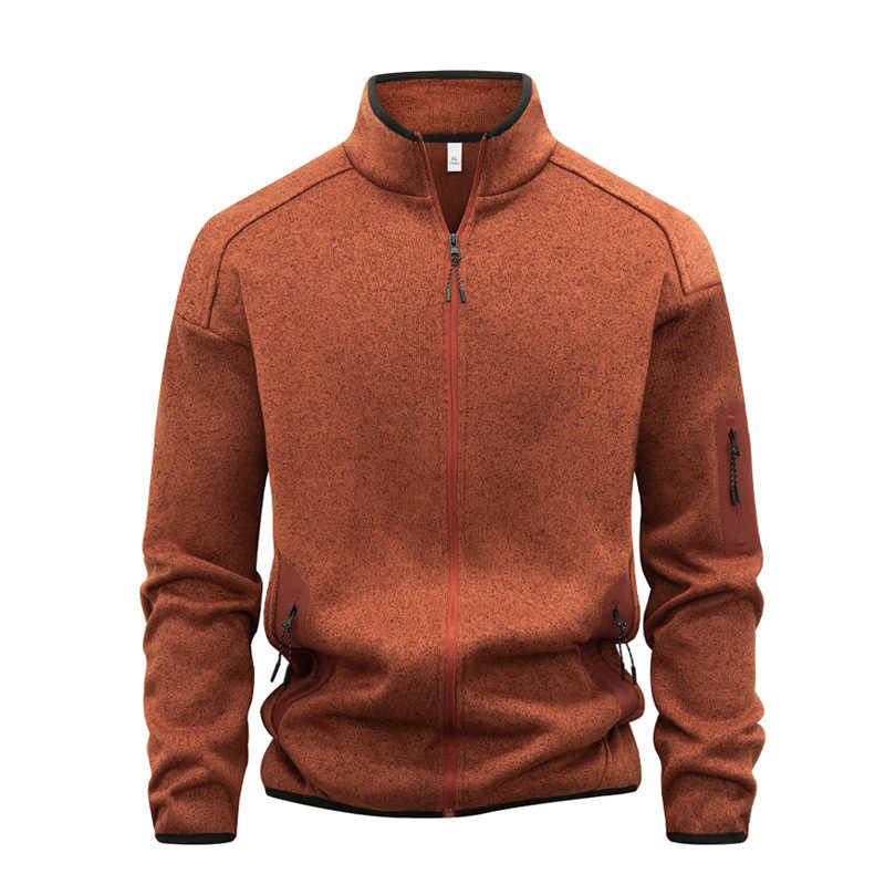 Gilet Sweat Zippé à Col Montant avec Poches et Manches Longues