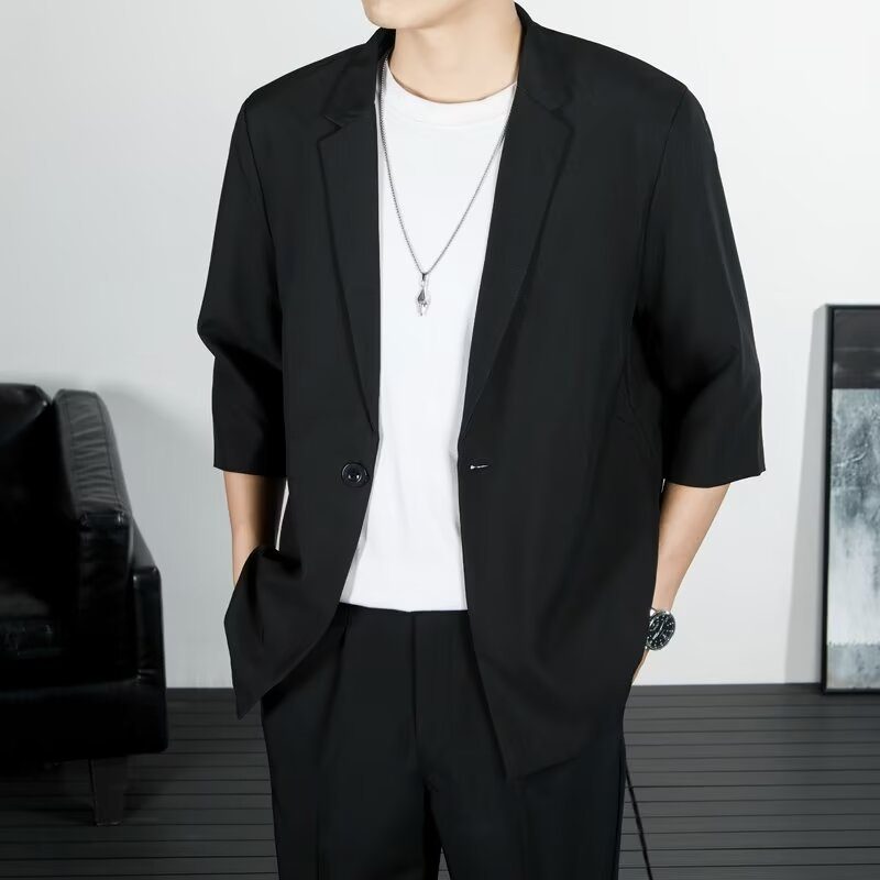 Blazer Femme Élégant Manches 3/4 – Style Hong Kong, Tendance & Simple Boutonnage