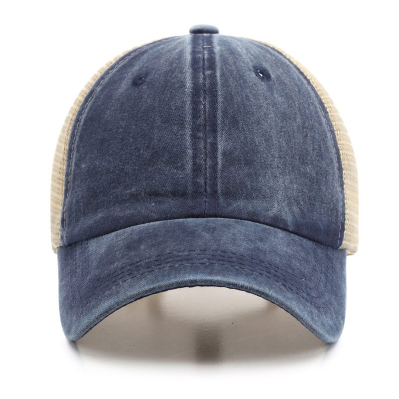 Casquette de baseball ajustable et tendance, en maille patchwork respirante, légère et effet vieilli, parfaite pour le sport et les sorties décontractées.