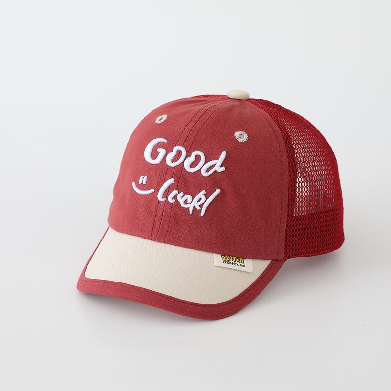 Nouvelle Casquette de Baseball Enfant : Maille Respirante Multicolore, Style Patchwork Coréen & Broderie Anglaise Amusante
